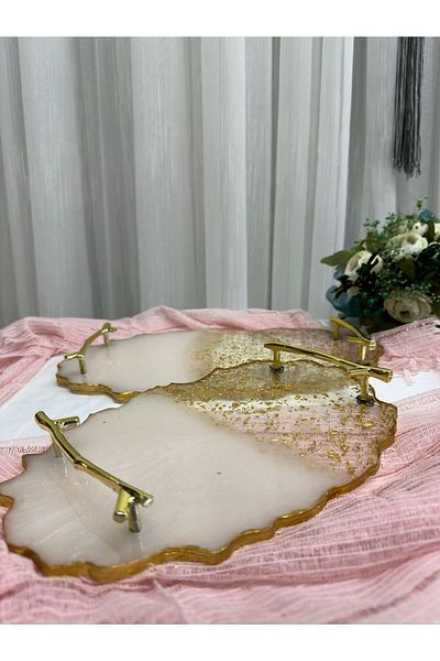 filiz kına ENGAGEMENT TABLE, GROOM TABLE, PRESENTATION TABLE 2 PIECES EPOXY OVAL GOLD Henna, WEDDING, WEDDING, CIRCUMCISION, PRESENTATION