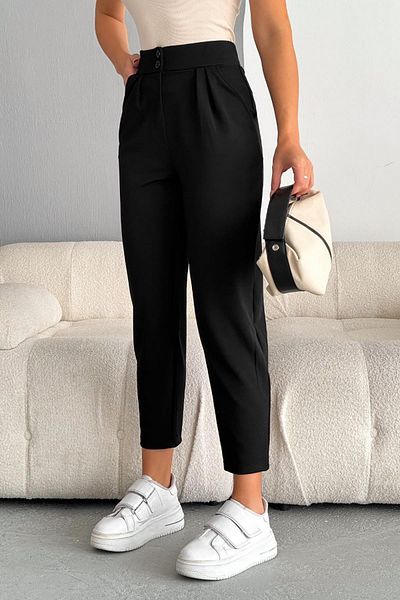 Deafox Schwarze, importierte Karotten-Crêpe-Hose aus Lycra