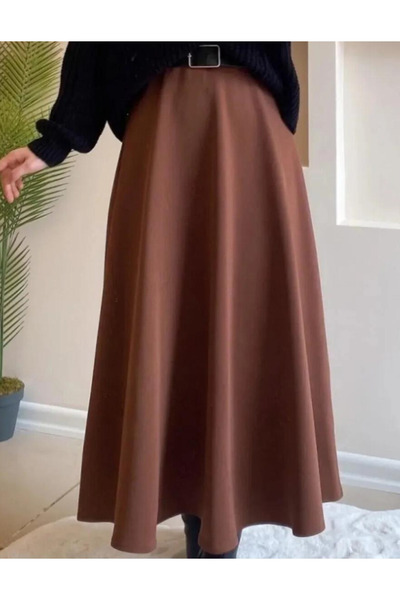 bm bessomoda fashion boutique Kadın Scuba Kumaş Puf Kloş Tesettür Etek