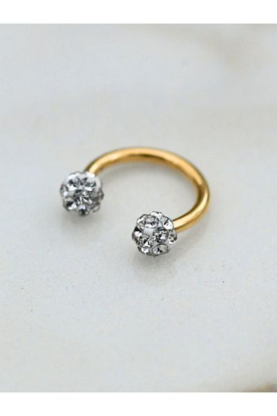 Öte Beri Hayallerin Ötesi 316L Surgical Steel - Anti-Allergic Rhinestone Chamomile Piercing Set 3 Pieces Ring and Speed Earrings