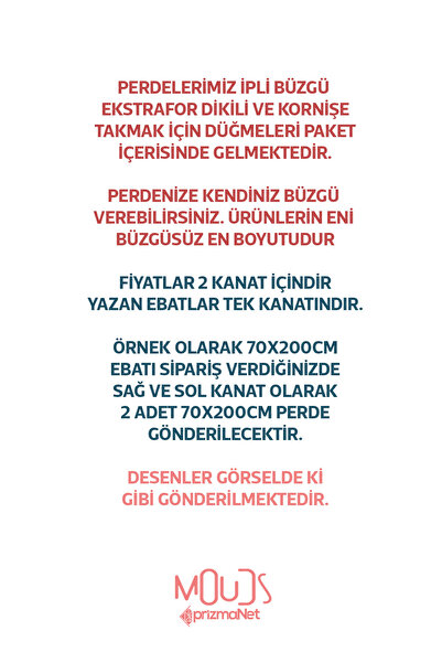 Moud's Fenomen Desenli Fon Perde Genç Odası Oturma Odası Süet Baskılı Ekstrafor Büzgü 2 Kanat PRD-2017