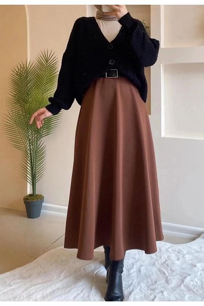bm bessomoda fashion boutique Γυναικεία υφασμάτινη φούστα κατάδυσης Puff Flared Hijab