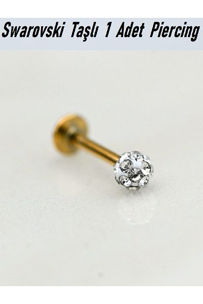 Öte Beri Hayallerin Ötesi 316L Gold Surgical Steel Jewelled - Shambala Labret Piercing Set 6Mm,8Mm,10Mm 3 Pieces Speed Stud Earrings
