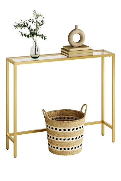 TOLIAHOME Modern Gold Renk Temper Camlı Dresuar Metal Konsol