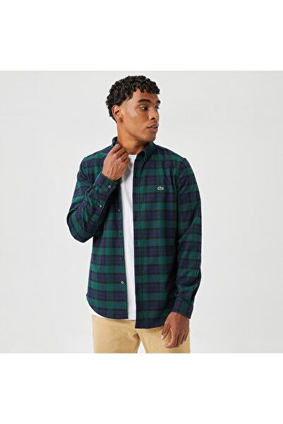 Lacoste Men's Slim Fit Plaid Navy Blue Shirt