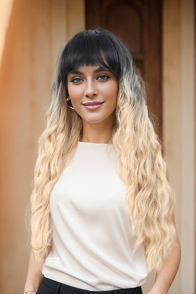 KONAK PERUK Long Water Wave Fiber Synthetic Wig - Black Ombreli / Honey Foam