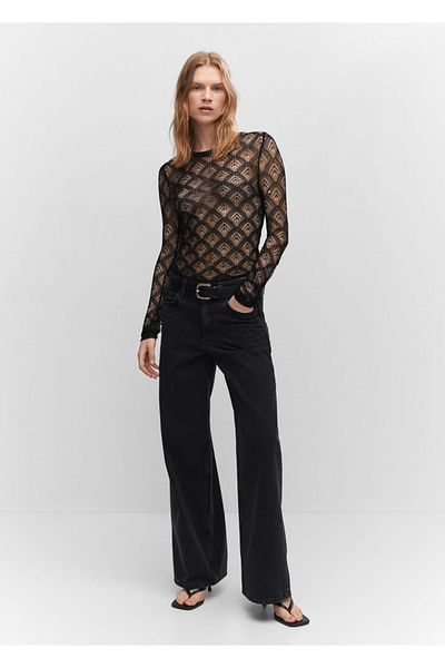 MANGO Woman Geometric perforated T-shirt