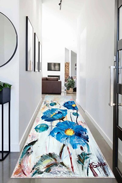 Pelangi Çiçek Desenli Dijital Baskı Yıkanabilir Kaymaz Taban Modern Salon Halı ve Yolluk