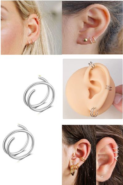 Öte Beri Hayallerin Ötesi Unisex Auger - Double Look Single Hole Speed Piercing, 1 Pair Cartilage Earrings