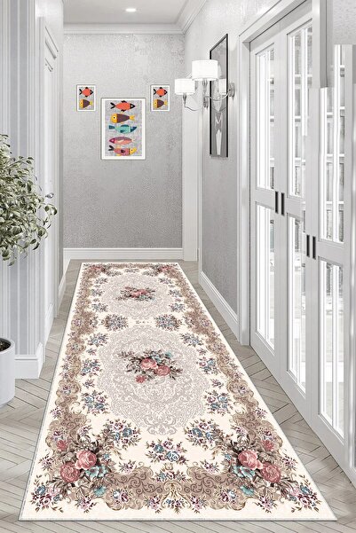 on the clouds Gül Desenli Dijital Baskı Yıkanabilir Modern Salon Halı ve Yolluk