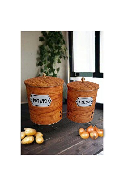 sizinsepetiniz Bambu Görünümlü Kapak Metal 2 Li Patates Soğan Sepeti