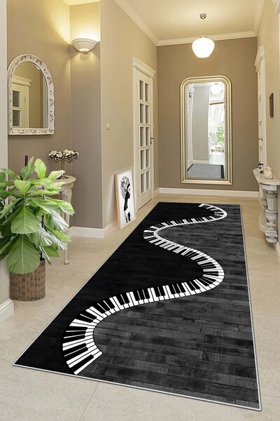 on the clouds Piyano Desenli Halı Dijital Baskı Yıkanabilir Kaymaz Taban Mode...