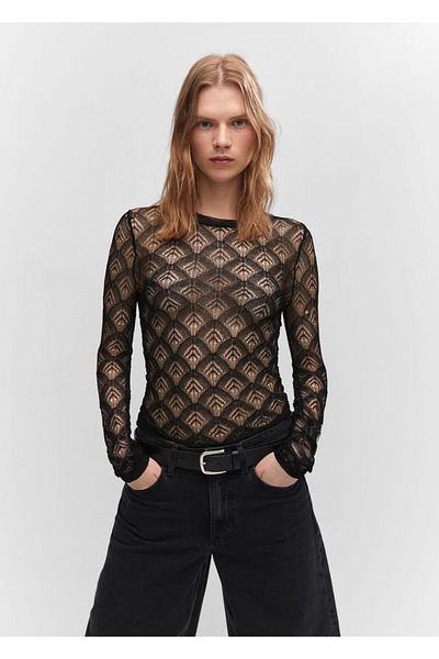 MANGO Woman Geometric perforated T-shirt