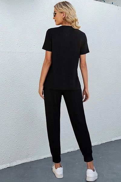 DAXİS Sportwear Company Дамски комплект анцуг от 2 части с принт на Aloha - тениска с кръгло деколте, спортни панталони