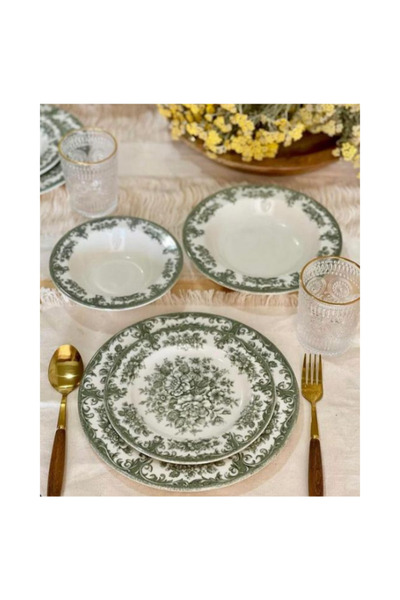 Genel Markalar Vintage Yeşil Söğüt Yemek Takımı 6 Kişilik 24 Parça