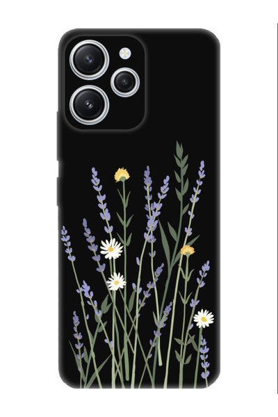 frondcase حافظة هاتف Redmi 12 باللون الأسود مع نمط لافندر