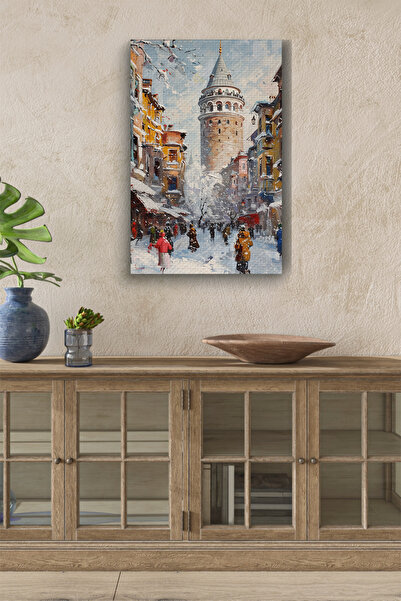 InkSyncStudios Kış Mevsiminde Galata Kulesi Yağlı Kanvas Tablo