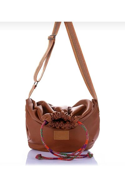 Jacquline Women's Drawstring Lined Casual Ethnic Crossbody and Shoulder Bag