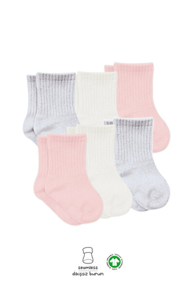 Biorganic Bistyle Basic 6-Piece Jersey Flat Socket Socks BS6002 Pink Ecru