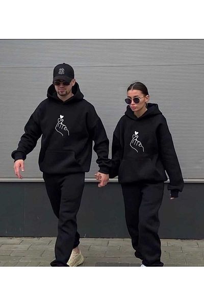 PERISENSE Unisex Γυναικείες ανδρικές φόρμες 2 τεμαχίων με κουκούλα Lover Couple με στάμπα με κουκούλα
