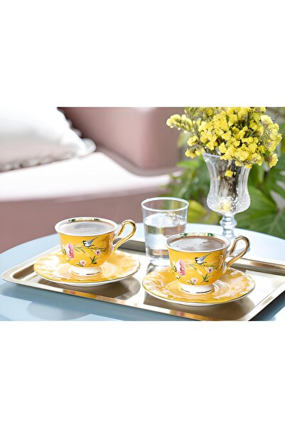 English Home Vanilla New Bone China 2'li Kahve Fincan Takımı 90 ml Sarı