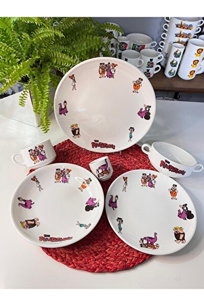 TEBAK COLLECTION TAŞ DEVRİ DESENLİ 6 parça ÇOCUK BEBEK YEMEK TAKIMI BESLENME ...