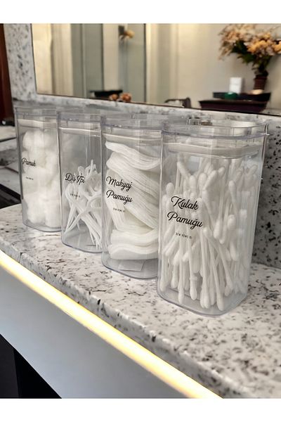 Dem Home Organizator de 4 bucăți de mica transparentă - Bumbac urechi - Demachiant - Borcan pentru ață dentară 300 ml