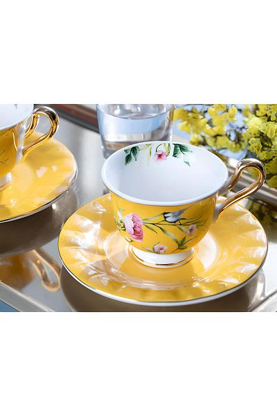 English Home Vanilla New Bone China Σετ 2 φλιτζανιών καφέ 90ml Κίτρινο