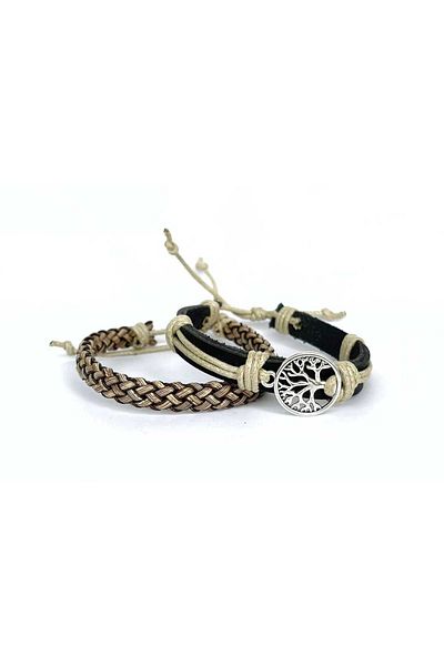 BSN Store Handmade Genuine Leather Bracelet with Tree of Life Figure (2 PIECES)