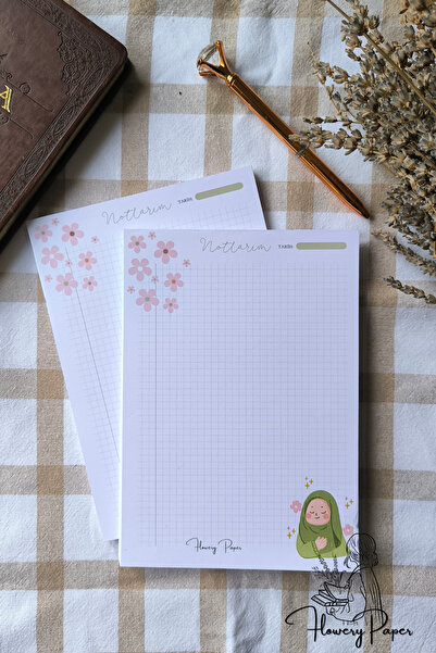 Flowery Paper Ramazan Pembe A5 Notepad - Memopad, Bloknot, Defter, Not Kağıdı