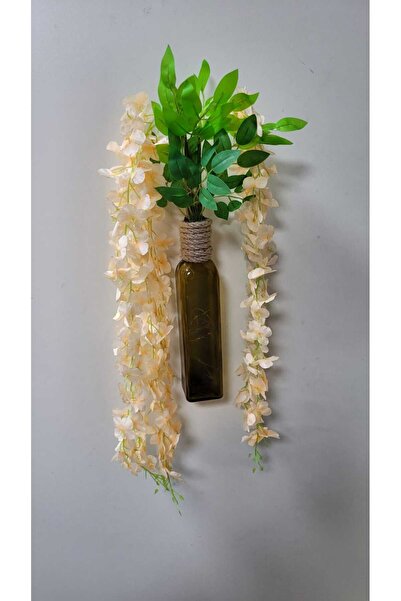 La bella bazar Led Işıklı Mantar Tıpalı Cam Şişe, Yapay Çiçek Askılı Masa Ve Gece Lambası Ev Dekoru