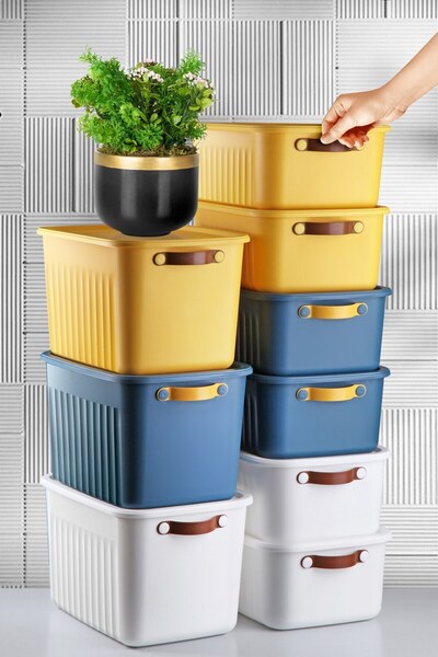 Nandy Home Σετ 3 τεμαχίων 15 LT αποθήκευσης, οργάνωσης και διακοσμητικού κουτιού με χερούλια και καπάκι