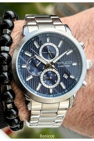 Ferrucci Functions Active Silver Color Steel Cord Waterproof Men's Wrist Watch+Bracelet