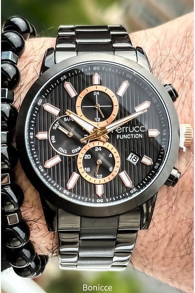 Ferrucci Functions Active Black Color Steel Strap Waterproof Men's Wristwatch + bracelet