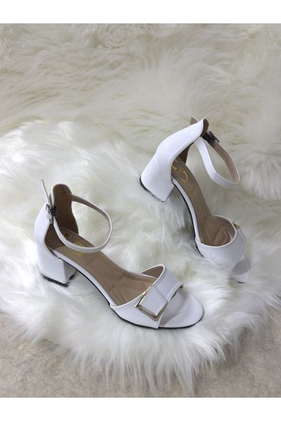 Allyup Daily White Women's Sandals Buckle Thick Heel Ankle Strap Blunt Toe Comfortable Sole 209