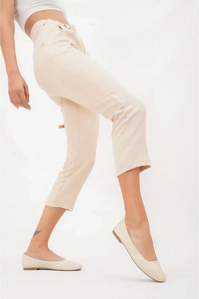 Deripabuc Genuine Leather Beige Women's Leather Ballerinas Dp58-4096