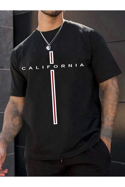 Buğraterzimoda California Printed Crew Neck Black Oversize T-Shirt