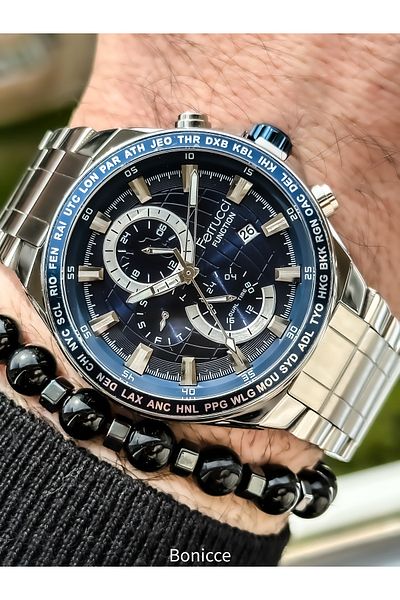 Ferrucci Active Functions, Steel Cord, with Calendar, Silver Color Men's Wristwatch Bracelet