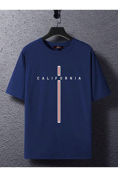 Buğraterzimoda Καλιφόρνια στάμπα με λαιμόκοψη Navy Blue Oversize T-shirt