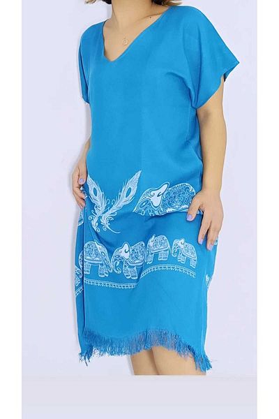 Nevin Acar Φόρεμα Peshtemal με μισό μανίκι Petrol Blue Elephant