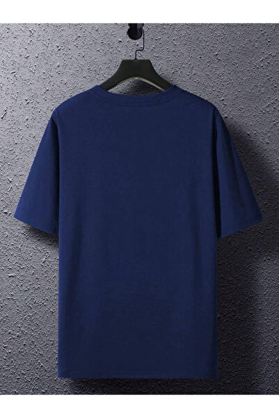 Buğraterzimoda Καλιφόρνια στάμπα με λαιμόκοψη Navy Blue Oversize T-shirt