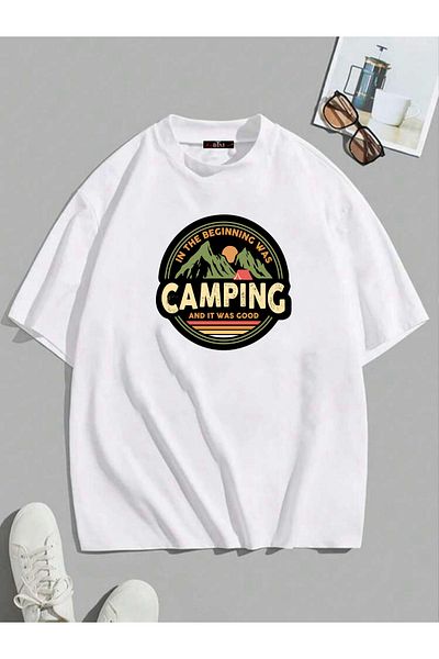 Buğraterzimoda Camping Printed Crew Neck White Oversize T-Shirt