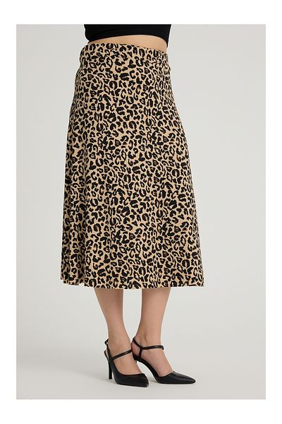 Gül Moda Women's Large Size Midi Flared Skirt Leopard Patterned g112-1
