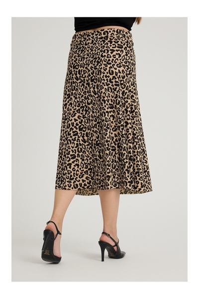 Gül Moda Women's Large Size Midi Flared Skirt Leopard Patterned g112-1