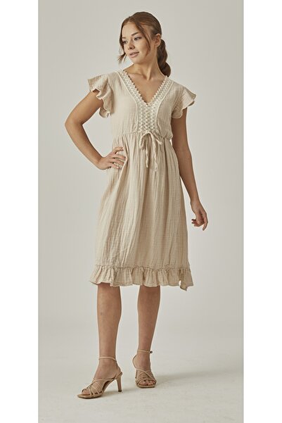 MUTİR СУКНЯ З МУСЛІНУ З РЮШАМИ З ВАЛОНУ ДОВЖИНОЮ МІДІ