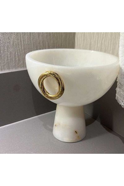 Sümeyra Marble Art ΛΕΥΚΟ ΜΑΡΜΑΡΟ ΜΠΟΛ ΜΕ ΠΟΔΙ