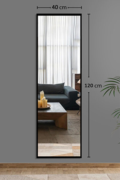 nysamo Siyah Düz Dekoratif Boy Duvar Aynası 40x120 Cm