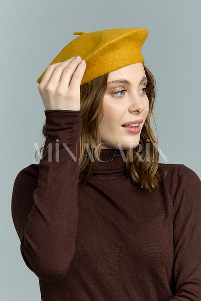 MinaCarin French Painter Felt Beret Mustard
