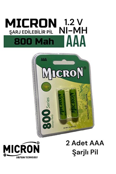 Micron AAA Sıze 800 Mah Ni-mh Şarjlı Pil Micron 2 Adet 800 Mah Gerçek Kapasite