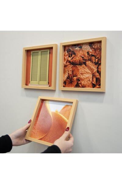 Nobbystar Yapışkanlı Sök-Tak Klasik Ahşap Görünümlü Kare Çerçeve - 3'lü Paket 21x21cm